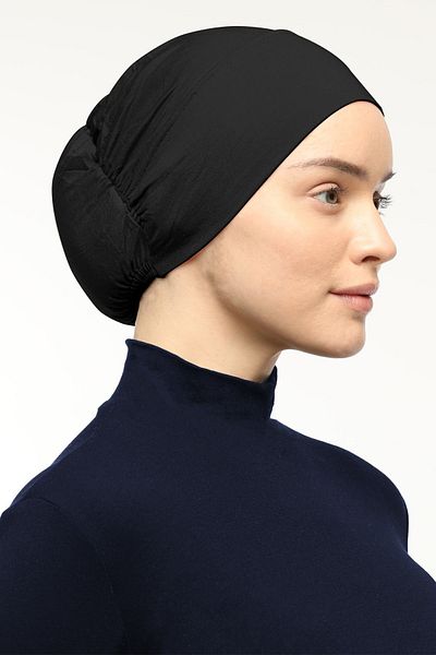Mesa Charm Hijab Lycra - Elastic Non-Slip Combed Cotton Black Bonnet Women