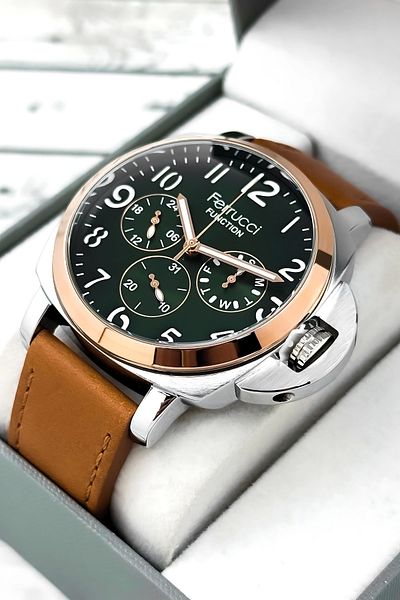 Ferrucci Men's Function Wristwatch - Tan Color, Leather Cord, Bracelet Zmfer158