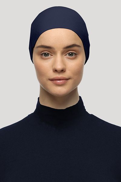 Mesa Charm Women's Hijab Lycra Lace-Up Non-Slip Combed Cotton Bonnet Navy Blue