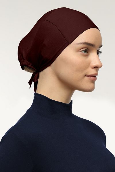 Mesa Charm Women's Hijab Lycra Lace-Up Non-Slip Combed Cotton Bonnet Claret Red