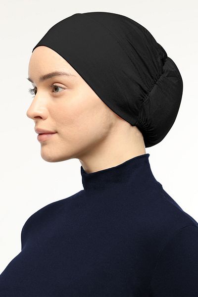 Mesa Charm Hijab Lycra - Elastic Non-Slip Combed Cotton Black Bonnet Women