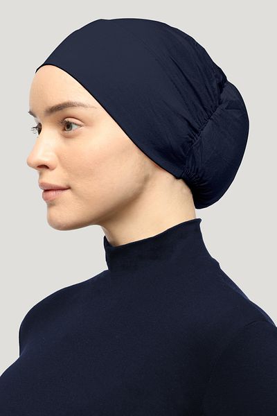 Mesa Charm Women's Hijab Lycra Elastic Non-Slip Combed Cotton Bonnet Navy Blue