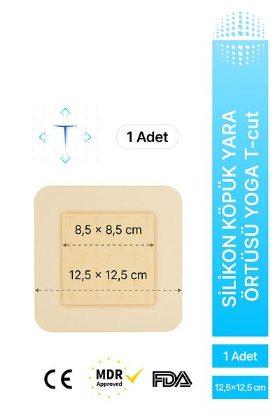 luofucon Silicone Foam Wound Cover Yoga T-Cut with Adhesive Edge 12,5X12,5Cm(1Piece)