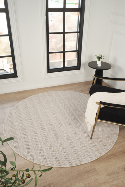 Livset Yumuşak Bukleli Bej Oeko-tex Sertifikalı Yuvarlak Oturma Odası Salon Mutfak Balkon Çocuk Halısı