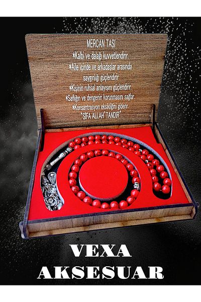 anonim Coral Stone Prayer Beads and Bracelet Set – Natural Stone Boxed