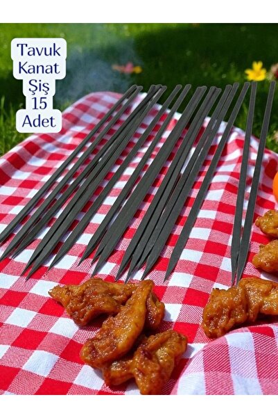 YILMAZNARGİLE Tavuk Kanat Şişi 15 Adet- Yassı Silme Demir - Galvanizsiz –Boy 60cm–En 7mm-Kalınlık 2mm,Piliç Şişi