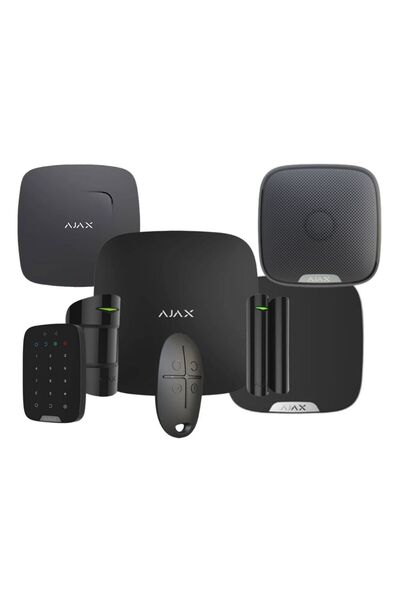 Ajax Hub Kit Kablosuz Alarm Seti Duman Isı Co Dedektörü Keypad İç ve Dış Siren Dahil Siyah