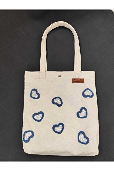 ÇANTA punch ve inci nakışlı kanvas çanta