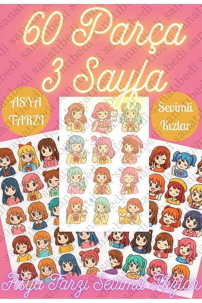 sanatıbedi Japanese Cute Girls Sticker Set Notebook Laptop Phone Water Bottle Sticker
