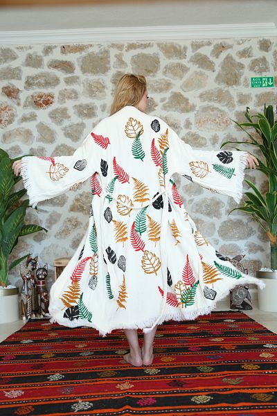 Befera Design Kimono de muselină 100% bumbac cu model imprimat în frunze halat de baie caftan