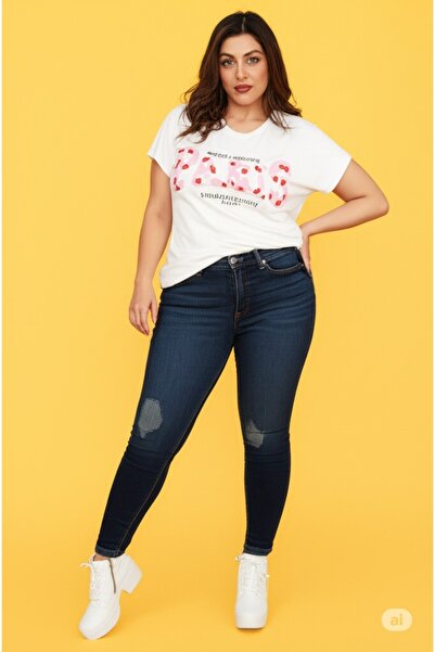 Barato White V-Neck Trend Printed Large Size Cotton Fabric Premium T-Shirt