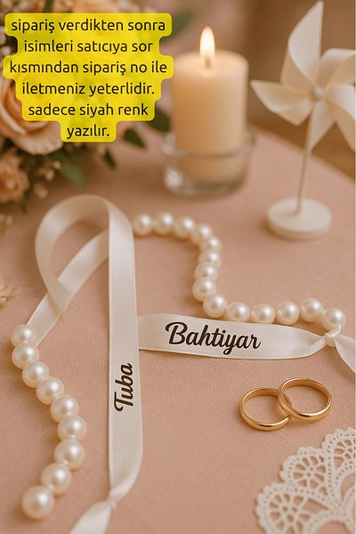 Emtory Home Κορδέλα αρραβώνων με γραμμένο όνομα Λευκή κορδέλα με κρέμα μαργαριτάρι Promise & Κορδέλα αρραβώνων