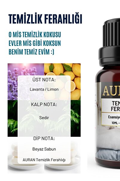 AURAN Temizlik Ferahlığı Esansiyel Uçucu Koku Yağı Difüzör Esansı Buhurdanlık Yağı Aromaterapi Yağı 10ml