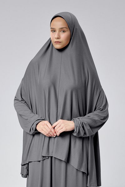 Mesa Charm Women's Hijab Two Piece Organic Cotton Headscarf Plug and Play Prayer Dress Gray