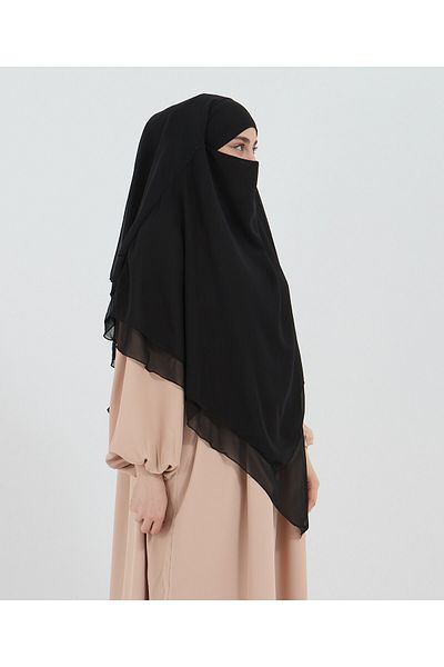 Mihrisina collection 3 Layer Souffle Black Color Khimar Hijab Islamic Hijab Souffle