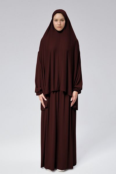 Mesa Charm Women's Hijab Two Piece Organic Cotton Headscarf Plug and Pull Prayer Dress Burgundy