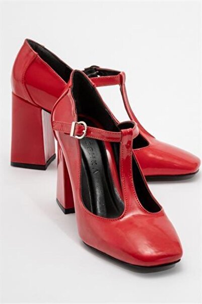 Zoe3 Style Kadın OMR Kırmızı Rugan Kalın Topuklu Ayakkabı