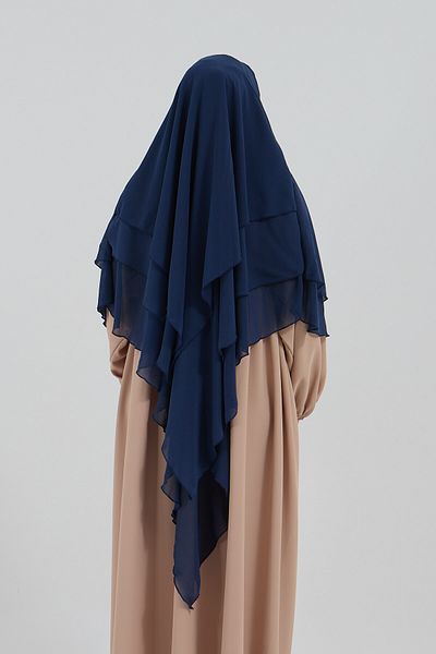 Mihrisina collection 3 Layer Souffle Khimar Hijab Hijab Navy Blue Color