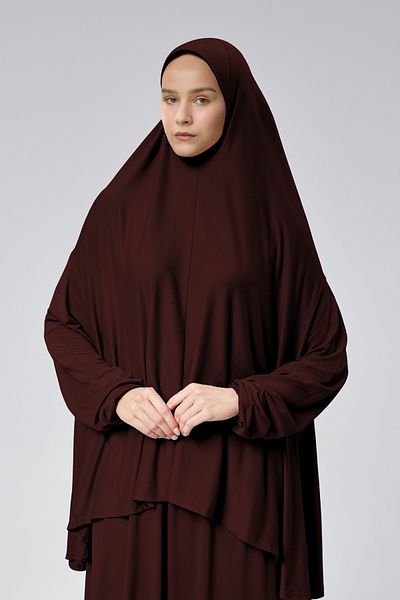 Mesa Charm Women's Hijab Two Piece Organic Cotton Headscarf Plug and Pull Prayer Dress Burgundy