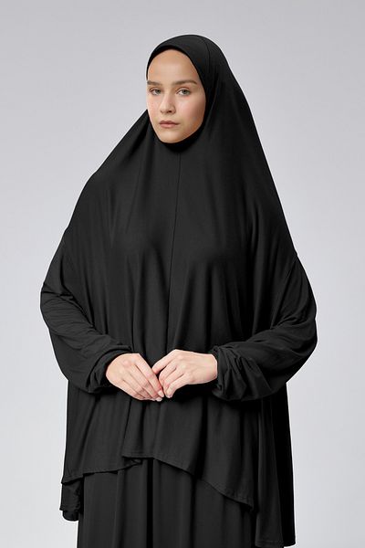Mesa Charm Women's Hijab Two Piece Organic Cotton Headscarf Plug and Pull Prayer Dress Black