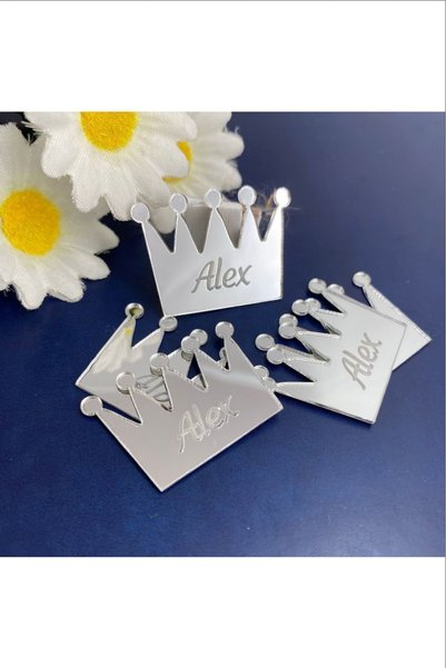 estölye King's Crown Model - Silver Color Plexi Adhesive Baby Gift - 30 Pieces