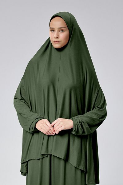 Mesa Charm Women's Hijab Two Piece Organic Cotton Headscarf Plug and Play Prayer Dress Pistachio Green