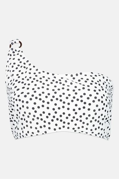 Ivory Rose Women Polka Dot One Shoulder Non Padded Wired Bikini Top, Multicolor
