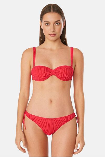 Asos Design Women Solid Mesh Bikini Bottom, Red