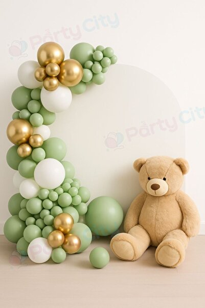Party City 60’lı Lüks Balon Zinciri Seti | Pastel Yeşil-beyaz-altın | Baby Sh...