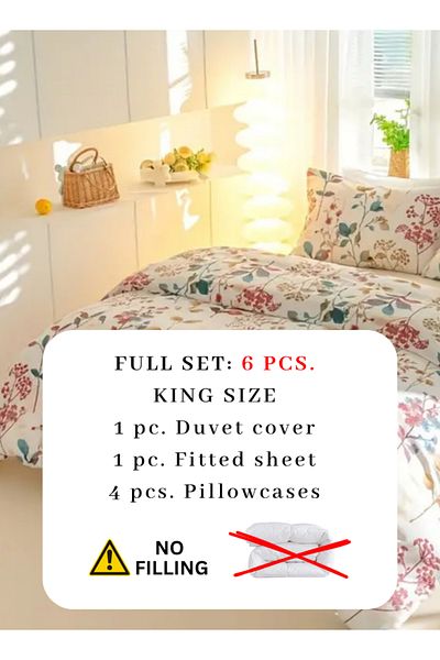 LUNA HOME King Size 6-piece Botanical Red Floral Style Duvet Cover Set 220x240cm.