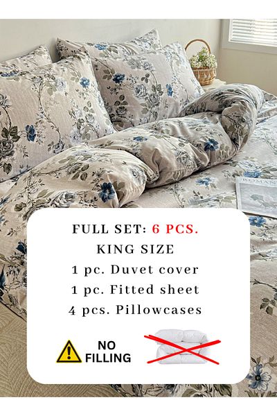 LUNA HOME King Size 6-piece Duvet Cover Set With Blue Roses 220x240cm.