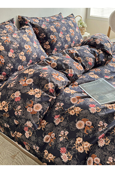 LUNA HOME King Size 6-piece Duvet Cover Set Featuring A Charming Vintage Print, Brown Color 220x240cm.