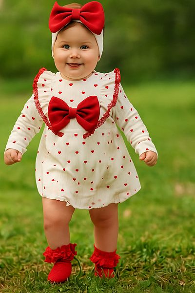 Bebezade Heart-shaped Baby Girl Headband Romper Salopette Set 2 Piece Set of 2 Newborn Outfits