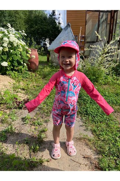 SMP Flamingo Patterned Long Sleeve Half Zipper Baby Swimsuit