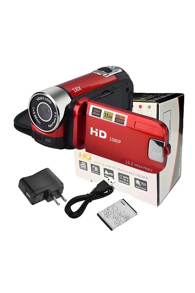 KALEPO Camera Video Digitala KALEPO®, 1080P FullHD, 16MP, Zoom 16X, Portabila, Usor de Folosit, Rosie