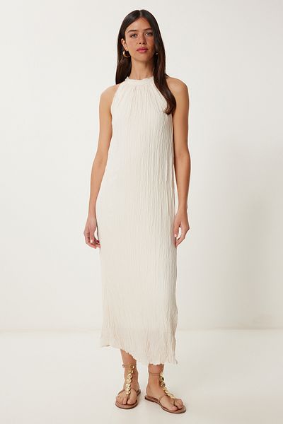 Lovelyİstanbul Rochie de in de vară cu efect de șifonat CREAM LGK0005