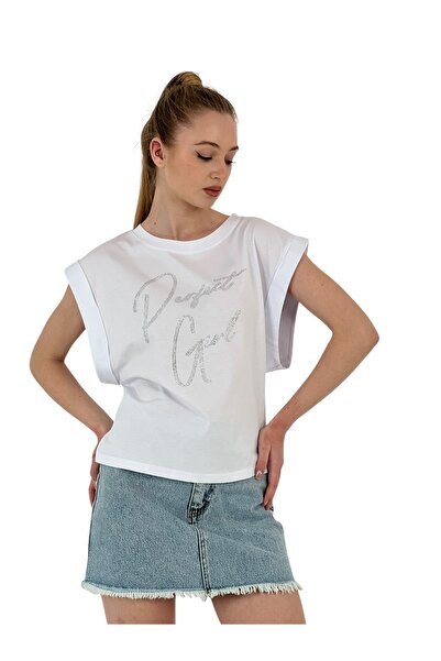 Miss Poem Γυναικείο φαρδύ μανίκι καλοκαιρινό φαρδύ λευκό μπλουζάκι με τύπωμα