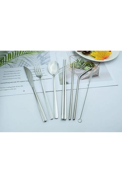 INNOVIO Set tacamuri si paie din inox pentru birou INNOVIO, calatorii, camping, 7 piese si cutie depozitare
