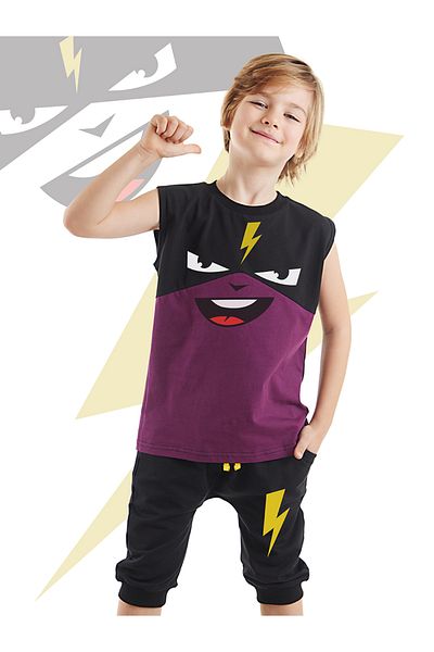 Denokids Boy's Lightning Mask Pattern T-Shirt and Capri Shorts