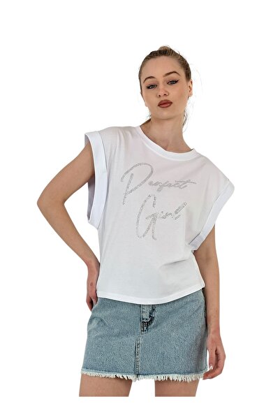 Miss Poem Γυναικείο φαρδύ μανίκι καλοκαιρινό φαρδύ λευκό μπλουζάκι με τύπωμα