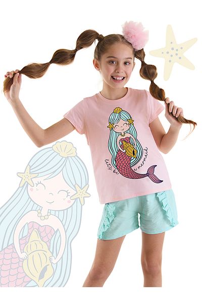 MSHB&G Girl's Summer T-shirt and Frilly Shorts Set - Mermaid