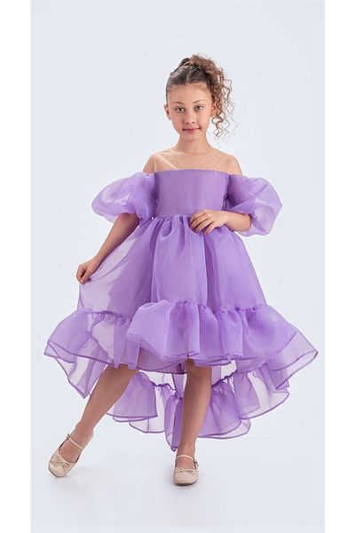 Baby Babyaden Tailed Karolin Cloth Low Balloon Sleeve Birthday Evening Dress Costume Girl Children Dress
