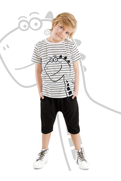Denokids Boy's Dino Striped Summer Set - Cute Capri and Shorts