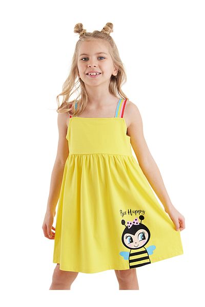 Denokids Κίτρινο κοριτσίστικο καλοκαιρινό φόρεμα Frilly Strappy - Bee Girl's