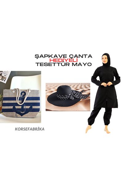korsefabrika trend mood store Full Closed Jumbo Size Tester Water Thrower Quick Drying Parachute Swimsuit Suit-Hat and Beach Bag