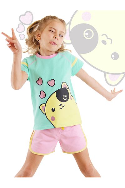 Denokids Girl's Summer T-shirt and Shorts Set - Heart