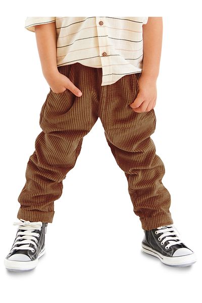 Denokids Boy's Corduroy Mustard Elastic Trousers