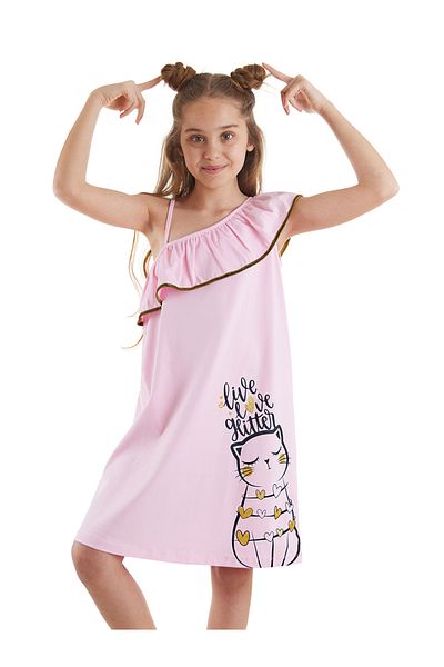 MSHB&G Cat Girl's Summer Ruffle Χτενισμένο Βαμβακερό Ροζ Κοριτσίστικο Φόρεμα