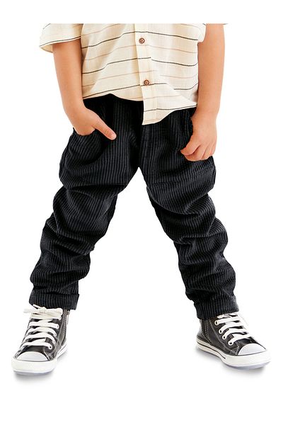 Denokids Boy's Velvet Corded Navy Blue Elastic Trousers