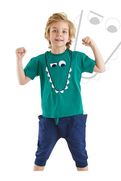 Denokids Boy's Funny Crocodile Summer T-shirt and Capri Shorts Set with Pockets